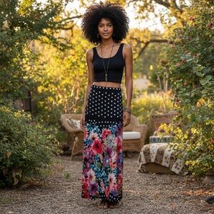 Anthropologie x Tolani Pattern Play Maxi Skirt sz S Polka Dot Floral Boho